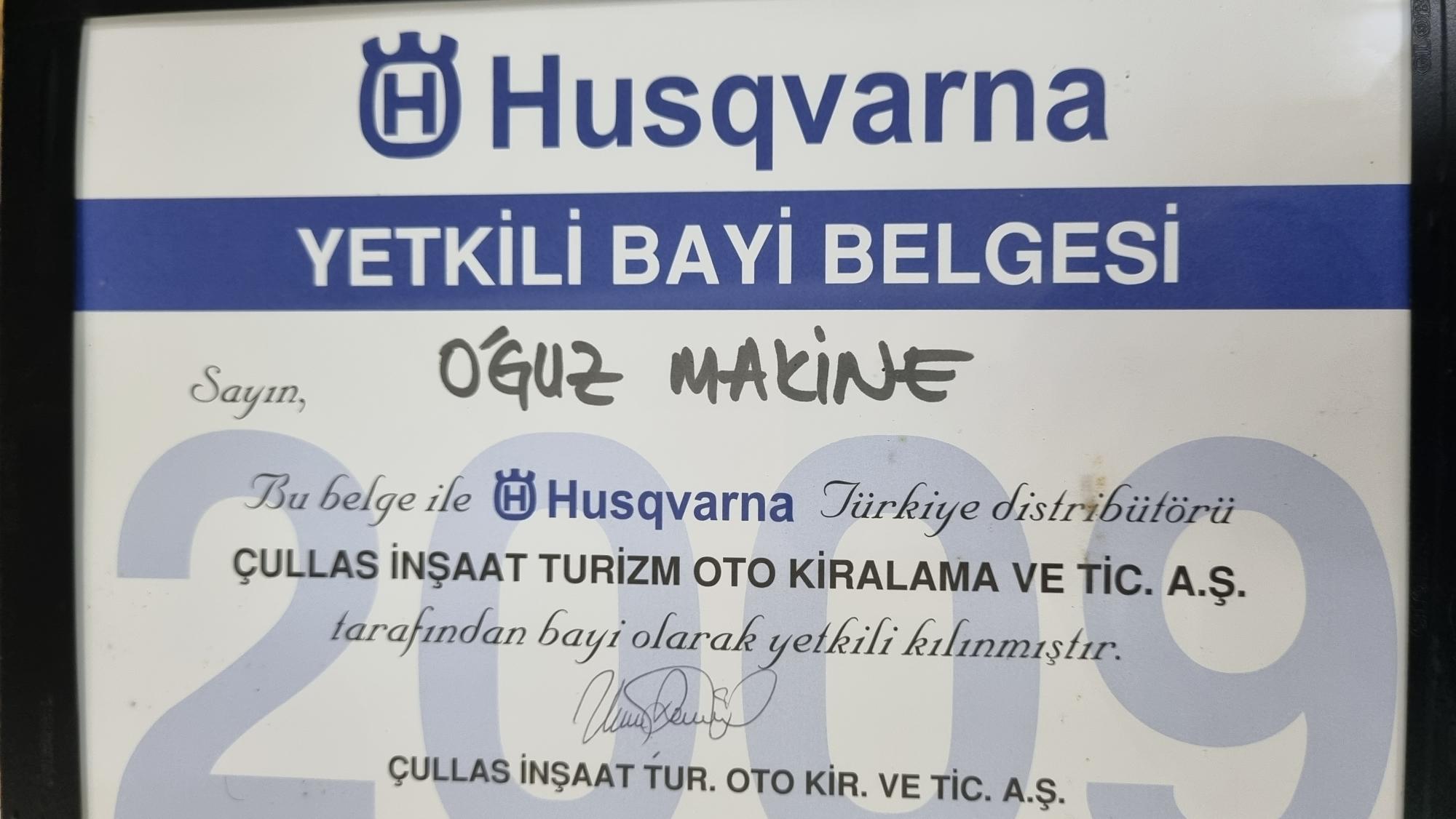 HUSQVARNA YETKİLİ BAYİ BELGESİ